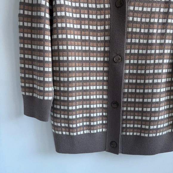 Aritzia Babaton Lacer Merino Wool Cardigan Sweater Brown White Checkered Small - Picture 6 of 17